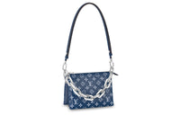 LOUIS VUITTON Coussin Monogram All Over Print Python Skin Shoulder Bag Crossbody Bag Small Size Women's Dark Blue