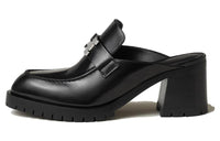 HERMES Flore Rubber Sole Closed Toe Slippers 6cm Women's Black