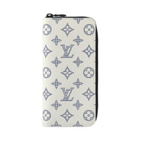LOUIS VUITTON Zippy Monogram Shadow Embossed Print Cow Leather Wallet Unisex White Marine
