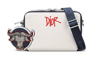 DIOR Grained Calfskin Clutches Shoulder Bags Men's White