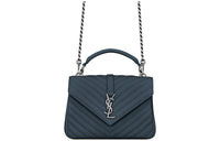 SAINT LAURENT College Lambskin Portable Crossbody Bag Shoulder Bag Medium Size Women's Blue Gray