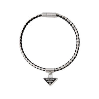 PRADA Sheepskin Metal Bracelets Men's Black White