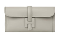 HERMES Jige Leather Wallets Clutches Regular Women's 80 Gris Perle Pearl Gray