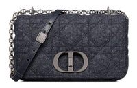 DIOR Caro Felt Handheld Shoulder Bag Crossbody Bag Medium Size Women's Marine Blue