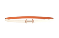 HERMES Cow Leather Double Sided Gold Smooth Buckle Calfskin Belt Women's Beige Width 1.3CM