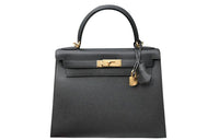 HERMES Kelly Epsom Leather Handbag Regular Women's Noir Black