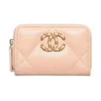 CHANEL Smooth Finish Lambskin Coin Purse Women's Beige