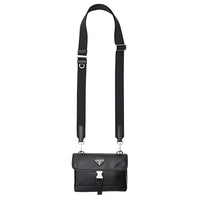 PRADA Leather One Shoulder Crossbody Cell Phone Pouch Unisex Black