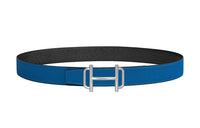 HERMES Avant-Garde Silver Buckle Epsom Calfskin Double-Sided Leather Belt Women's Blue/Black Width: 3.2cm