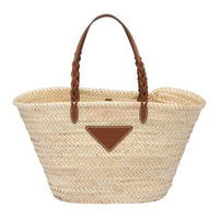 PRADA Raffia Tote Bag, Shopping Bag, Handbag, Shoulder Bag Women's Beige & Brown