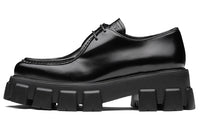 PRADA Monolith 55mm Pointy Lace Up Loafer Black Brushed Leather Women's