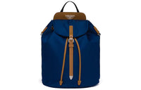 PRADA Leather Nylon Fabric Backpack Unisex Blue/Caramel