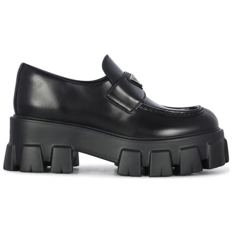 PRADA Brushed Leather Monolith Loafers 'Black' Women's