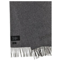 SAINT LAURENT Logo Embroidered Fringed Scarf