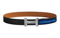 HERMES Silver Buckle Togo Calfskin Double-Sided Leather Belt Men's Black Width: 3.2cm