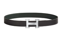 HERMES Silver Buckle Togo Calfskin Double-Sided Leather Belt Women's Graphite/Jasper Width: 3.2cm