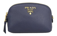 PRADA Leather Clutch Women's Marine Blue