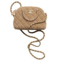 CHANEL Wool Lambskin Handbag Shoulder Bag Crossbody Bag Women's Dark Beige