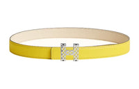 HERMES Comfortable Gold Buckle Epsom Calfskin Double-Sided Leather Belt Women's Lime/Cream White Width: 2.4cm