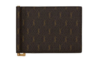 SAINT LAURENT Monogram Coated Canvas With Leather Wallet Men's Chestnut