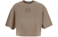 MIU MIU SS24 Drop Shoulder Sleeve T Shirt Women's Khaki