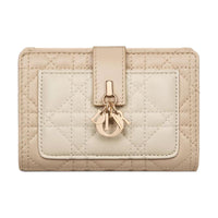 DIOR Lambskin Wallet Women's Beige With Ivory Grey Accents