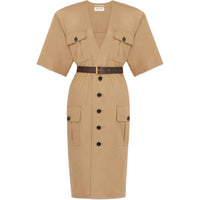 SAINT LAURENT Saharienne V-Neck Short-Sleeved Dress