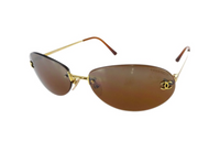 CHANEL Acrylic Irregular Shape Sunglasses Women's Gold