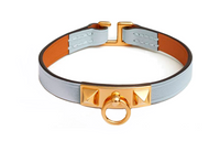 HERMES Gold-Plated Calfskin Bracelets Women's Blue