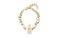 CHANEL Metal Resin Pearl Bracelets Women's Gold/Pearl White
