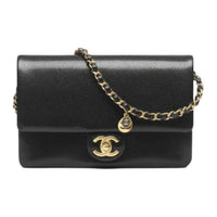 CHANEL Leather Shoulder Bag Crossbody Bag Small Size Women's Black