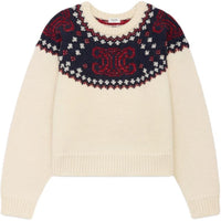 CELINE Embroidered Crew Neck Sweater In Fair Isle Wool