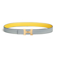 HERMES Calfskin Leather Belts Women's Yellow/Silver Width 2.4CM