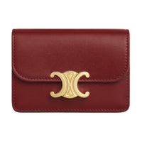 CELINE Calfskin Card Holder Women's Dark Red Gemstone Color