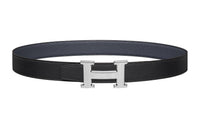 HERMES Letter Silver Buckle Togo Calfskin Double-Sided Leather Belt Women's Black Width: 3.2cm