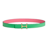 HERMES Calfskin Leather Belts Women's Green Width 2.4CM
