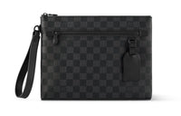 LOUIS VUITTON Canvas Cow Leather Patchwork Clutch Men's Black