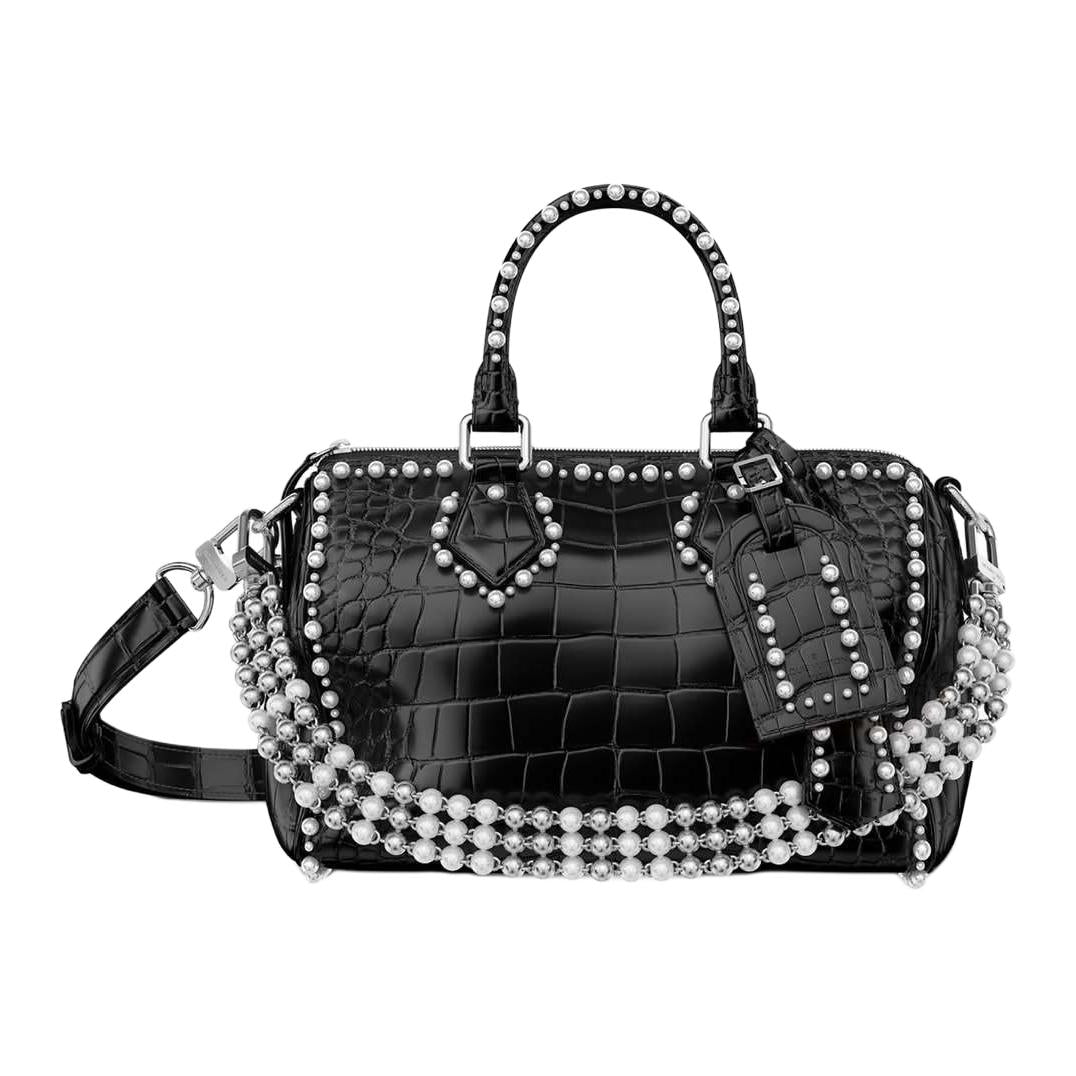 LOUIS VUITTON Speedy Crocodile Leather Shoulder Bag Crossbody Bag Handbag Women's Black