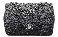CHANEL Classic Flap CF Leather Patchwork With Sequins Flap Crossbody Bag Shoulder Bag Women's Black Sequins