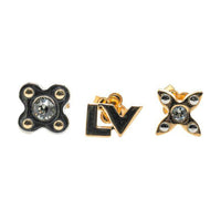 LOUIS VUITTON 2014 Plated Love Letters Crystal Push Back Costume Earrings