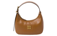 MIU MIU Leather Hobo Bag Handbag Shoulder Bag Women's Caramel