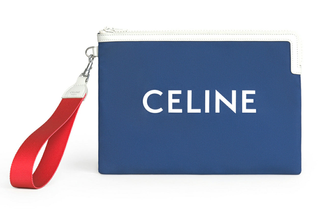 CELINE Polyamide With Cow Leather Clutch Small Size Men's Bright Blue & Red