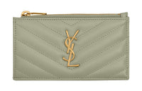 SAINT LAURENT CASSANDRE Grained Embossed Cow Leather Card Holder Women's Mint Green