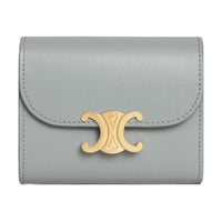 CELINE Triomphe Cow Leather Wallet Small Size Women's Pearl Blue