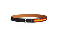 HERMES Flame Embroidery, Smooth Buckle Leather Belts Men's Black Width 3.2CM