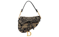 DIOR Saddle Embroidery Saddle Bag Shoulder Bag Crossbody Bag Handbag Women's Black/Beige