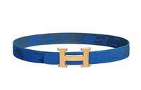 HERMES H-Shaped Belt Gold Buckle Double-Sided Nylon Mesh Belt Men's French Blue/Indigo Width: 3.2cm