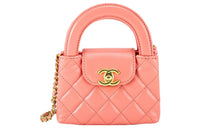 CHANEL Cow Leather Clutch One Shoulder Handbag Extra Mini Women's Coral Pink