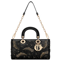 DIOR Lady D-JOY Lambskin Portable Crossbody Bag Shoulder Bag Medium Size Women's Black