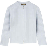 Loro Piana FW24 Solid Zip Closure Crew Neck Long-Sleeved Dew Drop Blue Kids'